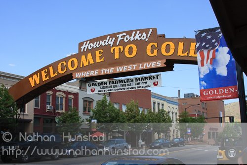 The sign welcoming visitors to Golden, CO